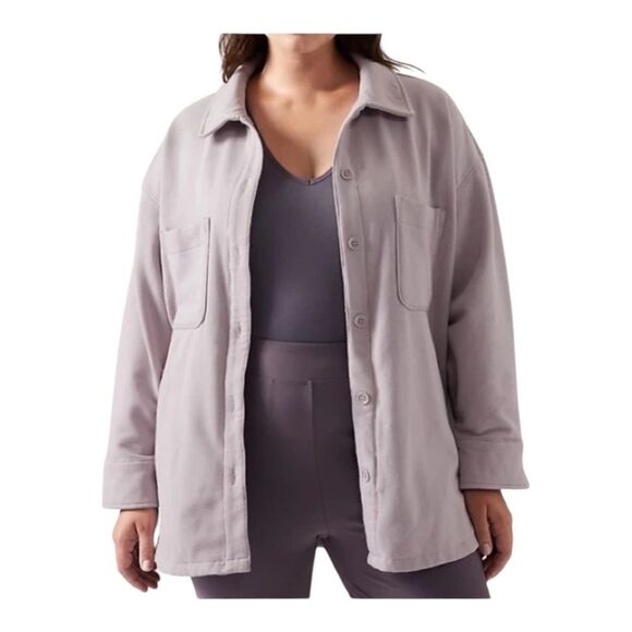 Athleta Plus Size Retroplush Shirt Jacket Tinsel Purple 3X NWOT - Picture 1 of 9